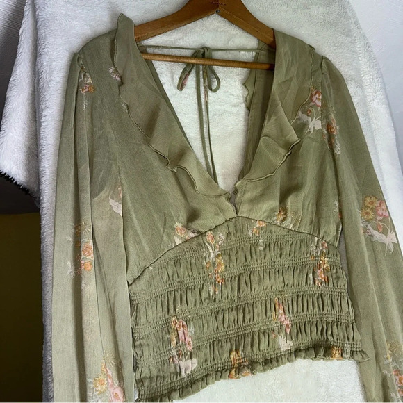 Free People Olive Floral Blouse - Picture 3 of 8